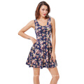 Kate Kasin Elegante y Slim Fit Casual sin mangas U-cuello vestido de verano de impresión floral KK000297-1